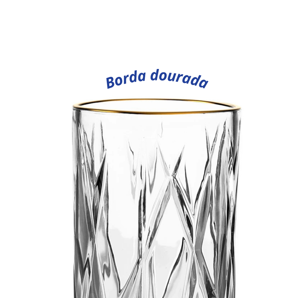 Jogo 6 Copos Full-Fit em Cristal Ecológico  350ml Borda Dourada