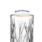 Jogo 6 Copos Full-Fit em Cristal Ecológico  350ml Borda Dourada
