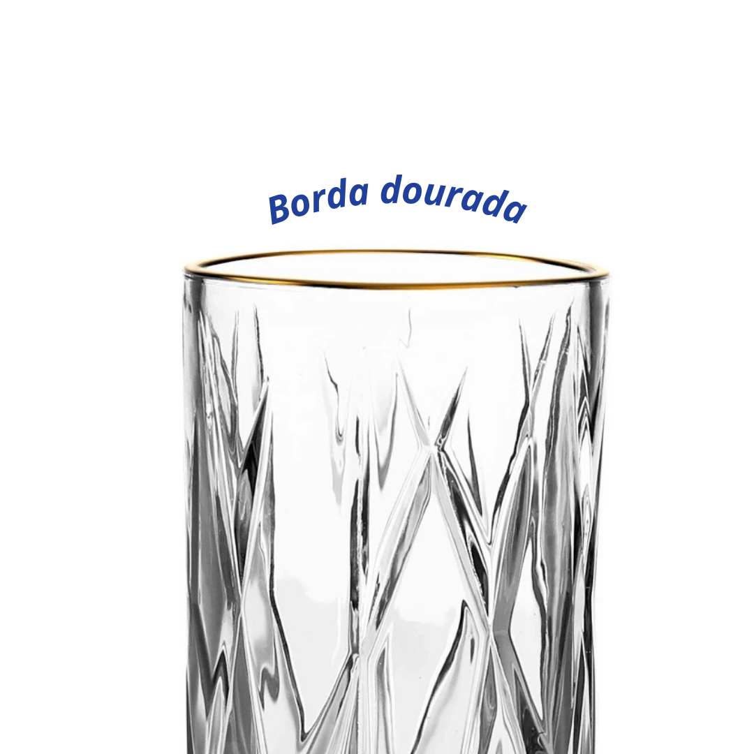 Jogo 6 Copos Full-Fit em Cristal Ecológico  350ml Borda Dourada