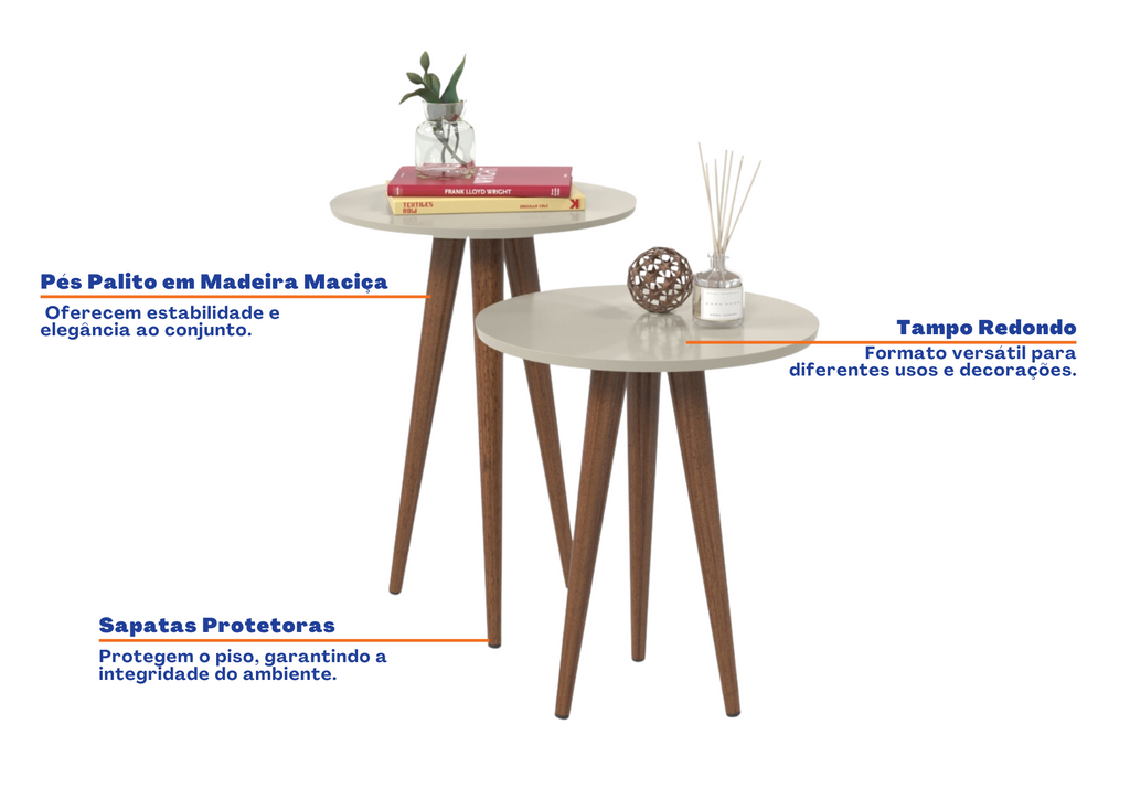 Conjunto de 2 Mesas Laterais Slim Patrimar Off White