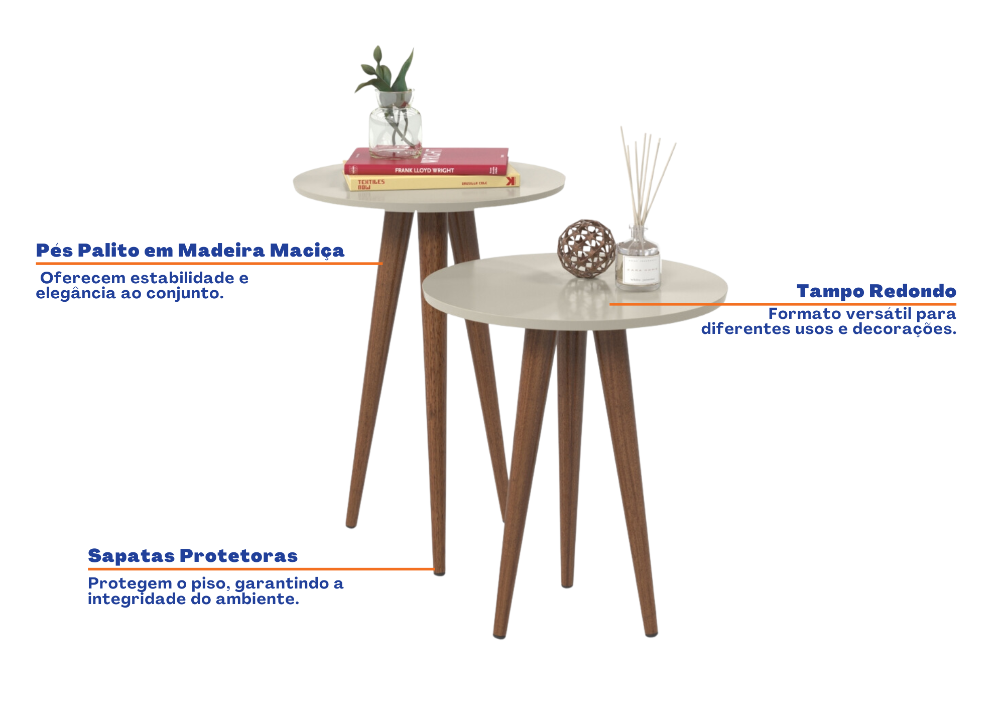 Conjunto de 2 Mesas Laterais Slim Patrimar Off White