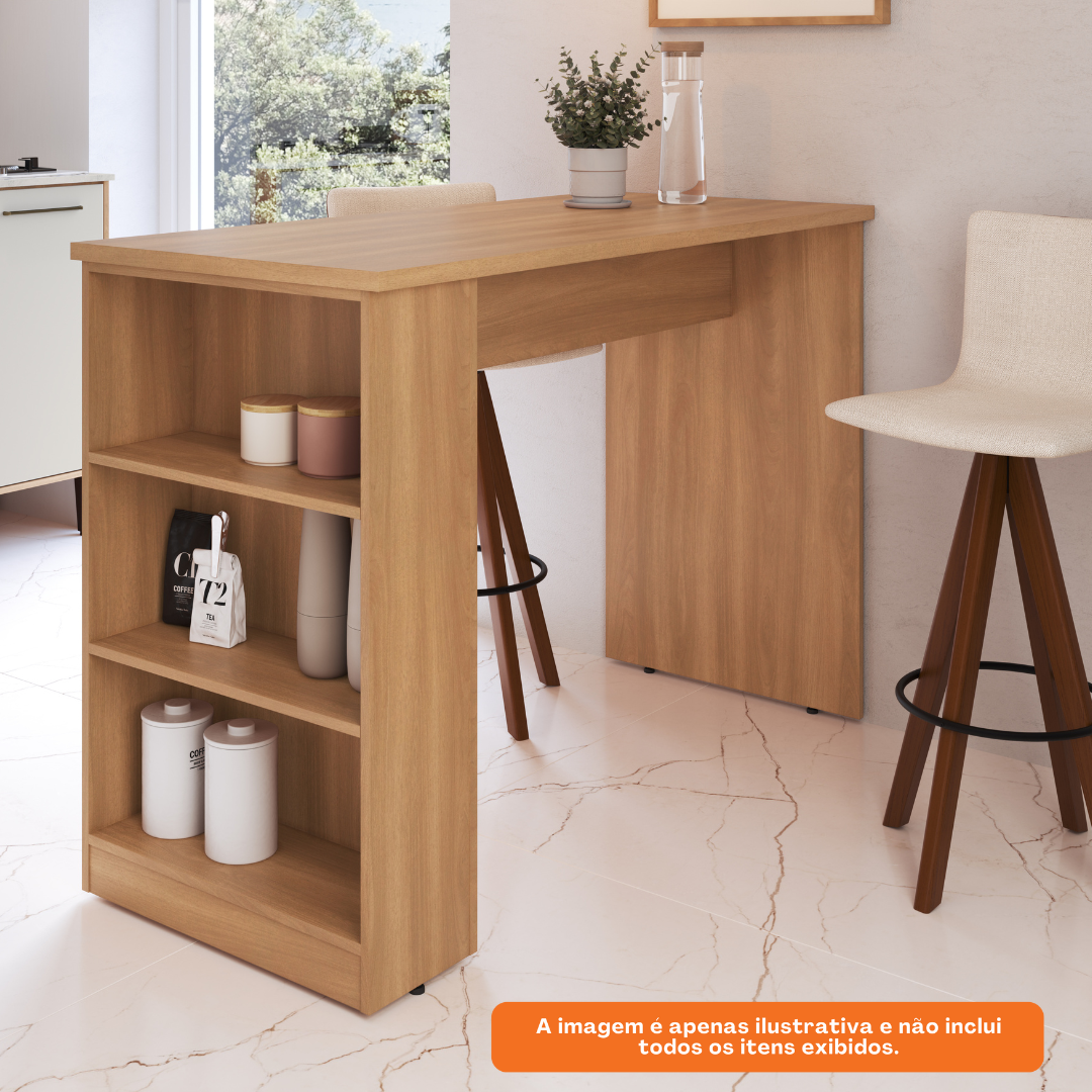 Bancada de Cozinha Isabelle Delmarco 135x65 com Nichos Laterais Freijó