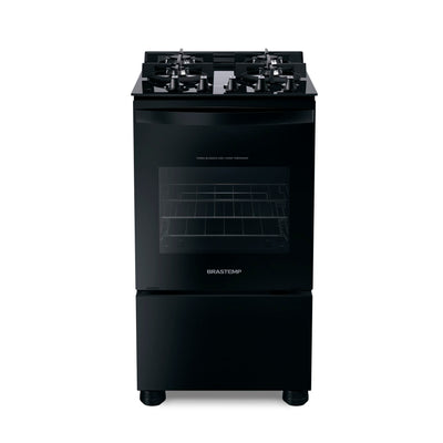Fogão 4 Bocas Brastemp BFO4VAE Piso Mesa Vidro Grades Duplas de Ferro Fundido Preto Bivolt
