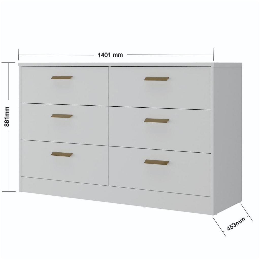 Cômoda Divino 140cm Mambel 100% MDF 6 Gavetas Branco