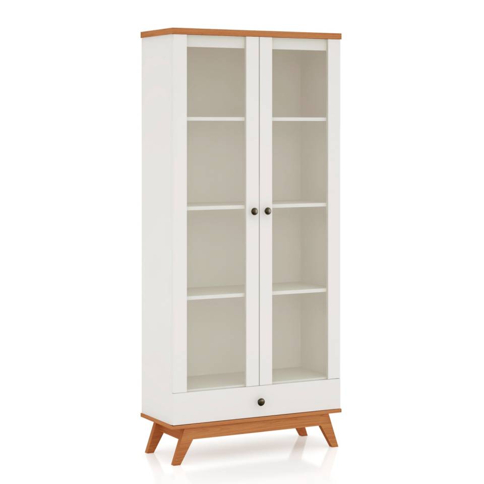 Cristaleira 100% MDF C704 Dalla Costa 2 Portas 1 Gaveta Off White e Freijó