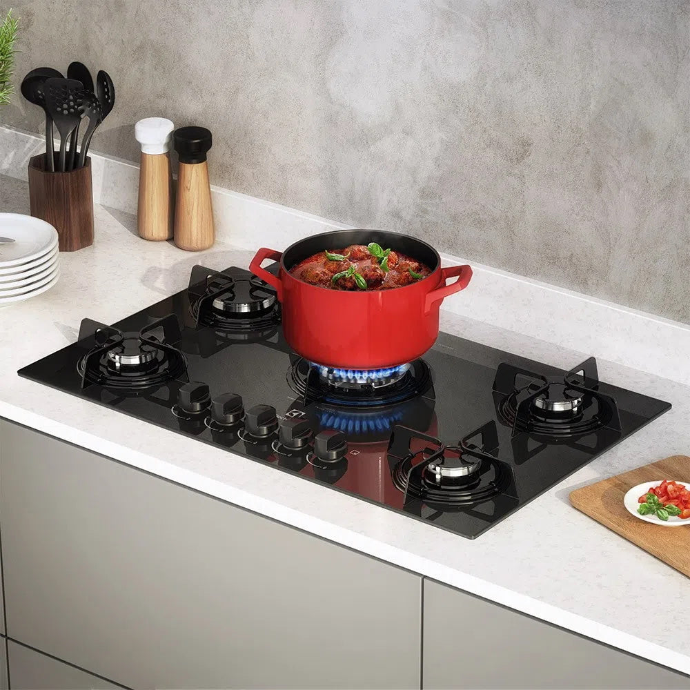 Cooktop à Gás Electrolux 5 Bocas Tripla Chama KE5TP Vidro Preto Bivolt