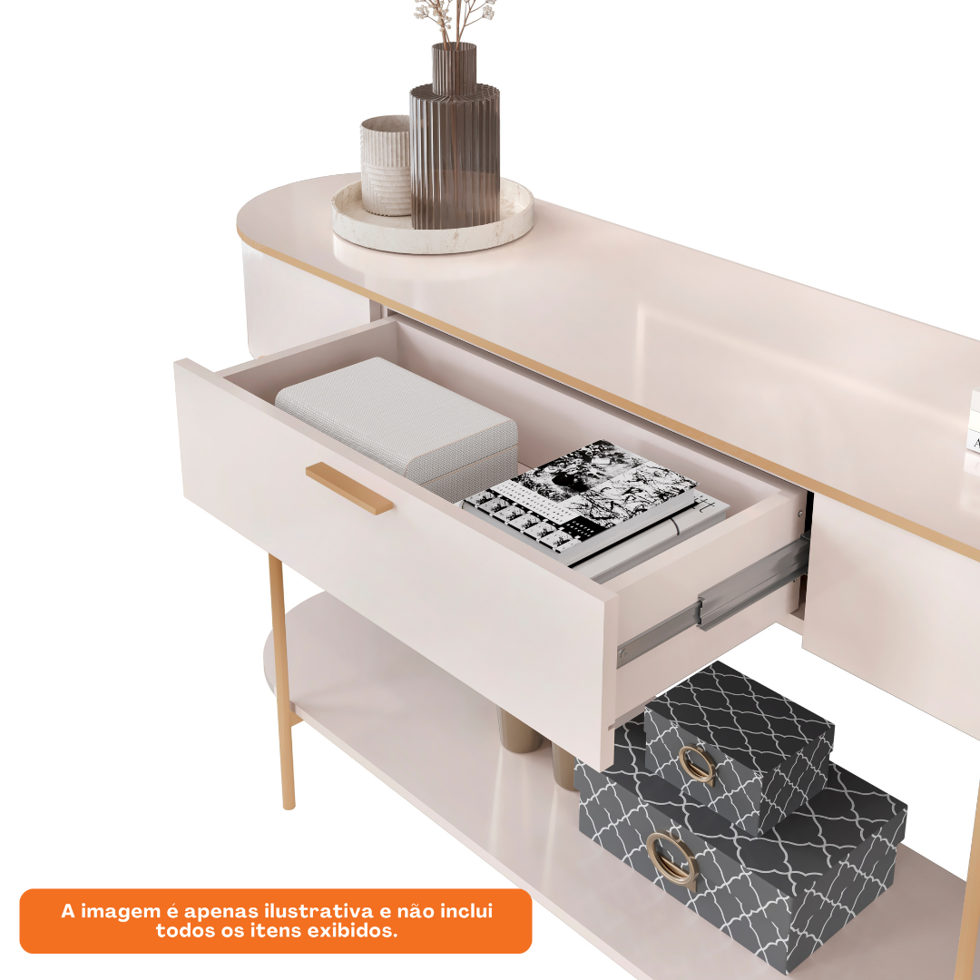 Aparador Caren DJ Móveis 1 Gaveta Off White com Dourado