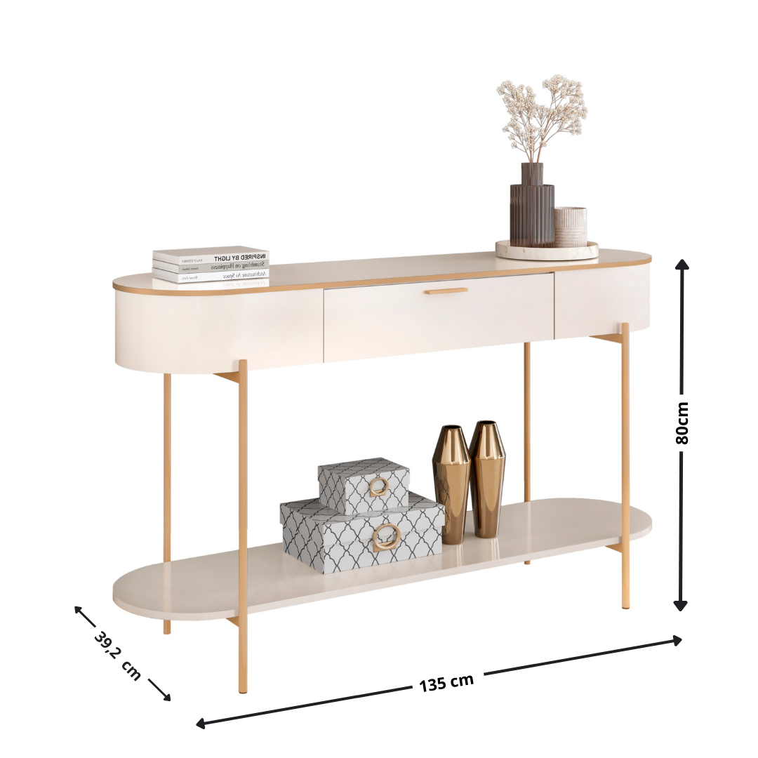 Aparador Caren DJ Móveis 1 Gaveta Off White com Dourado