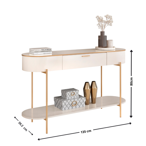 Aparador Caren DJ Móveis 1 Gaveta Off White com Dourado
