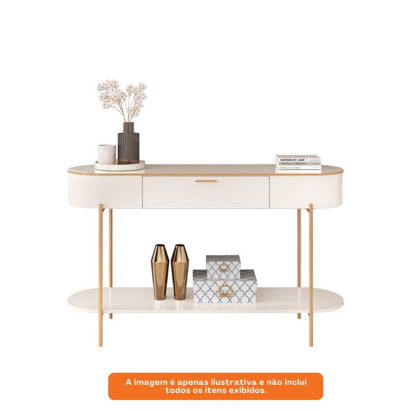 Aparador Caren DJ Móveis 1 Gaveta Off White com Dourado