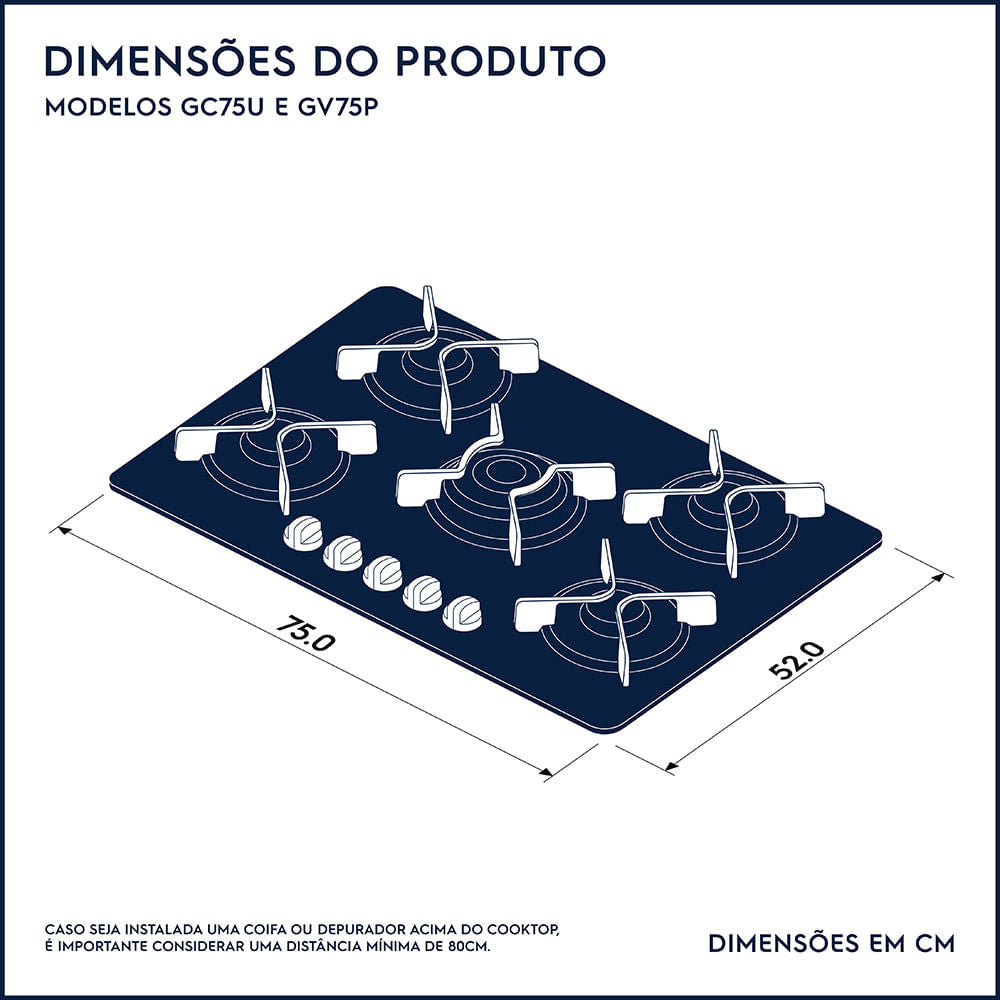 Cooktop à Gás Electrolux 5 Bocas GV75P Pro Séries Tripla Chama Vidro Preto Bivolt