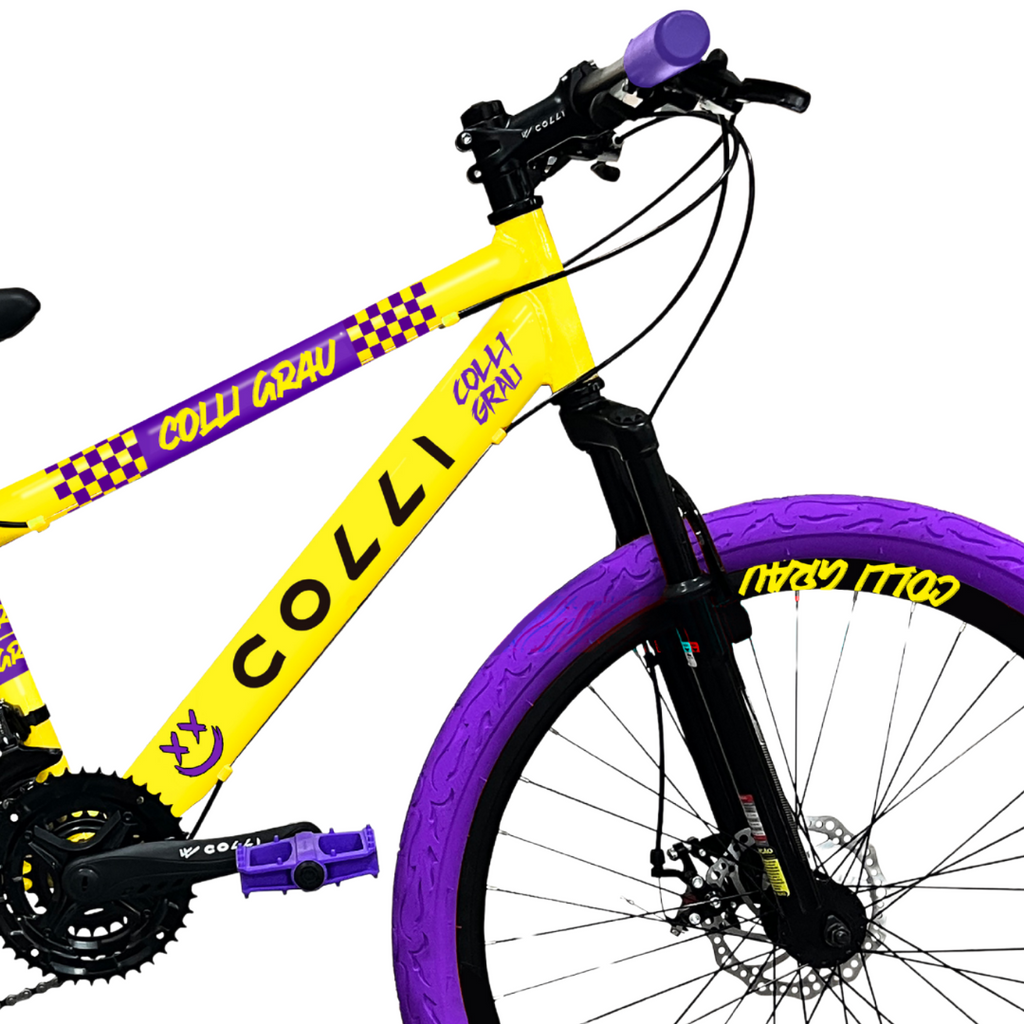 Bicicleta Colli Grau Aro 26 Freio a Disco 21 Velocidades Amarelo Fosco
