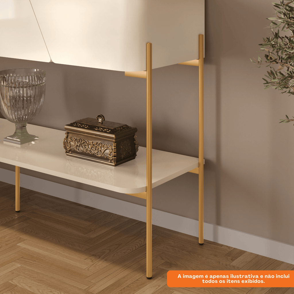 Aparador Liara DJ Móveis 140cm 1 Gaveta Off White Pés em Dourado