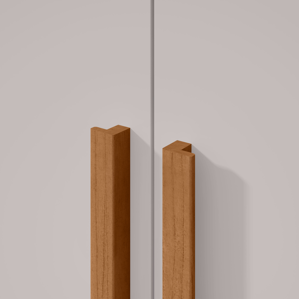 Roupeiro Alonzo Lopas 153cm 4 Portas com Puxador em Madeira Amêndoa e Off White