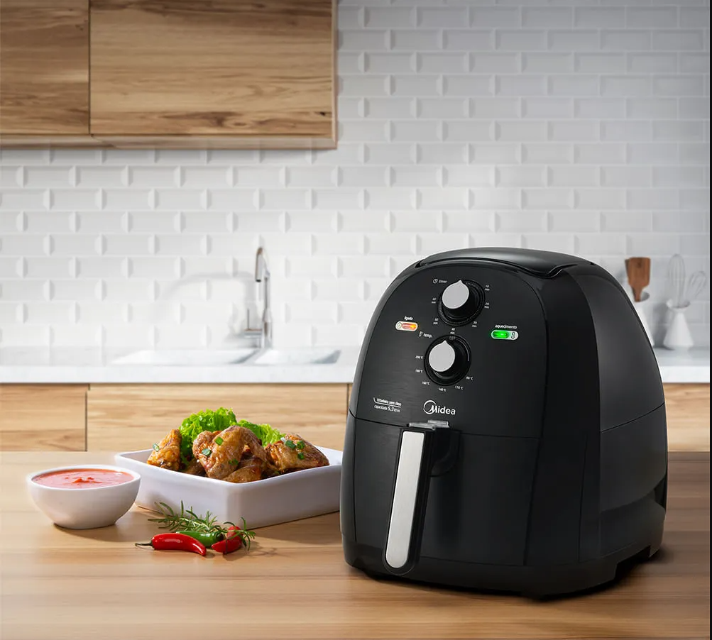 Fritadeira Elétrica Sem Oléo Air Fryer Midea 5,3L  Preto 220V
