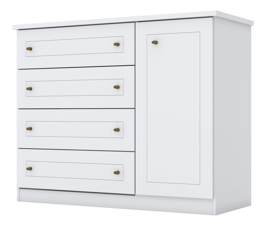 Cômoda Americana Henn 4 Gavetas 1 Porta Branco HP