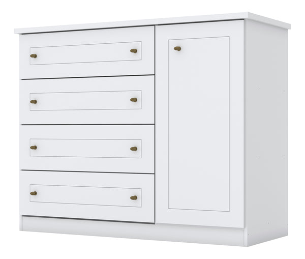 Cômoda Americana Henn 4 Gavetas 1 Porta Branco HP