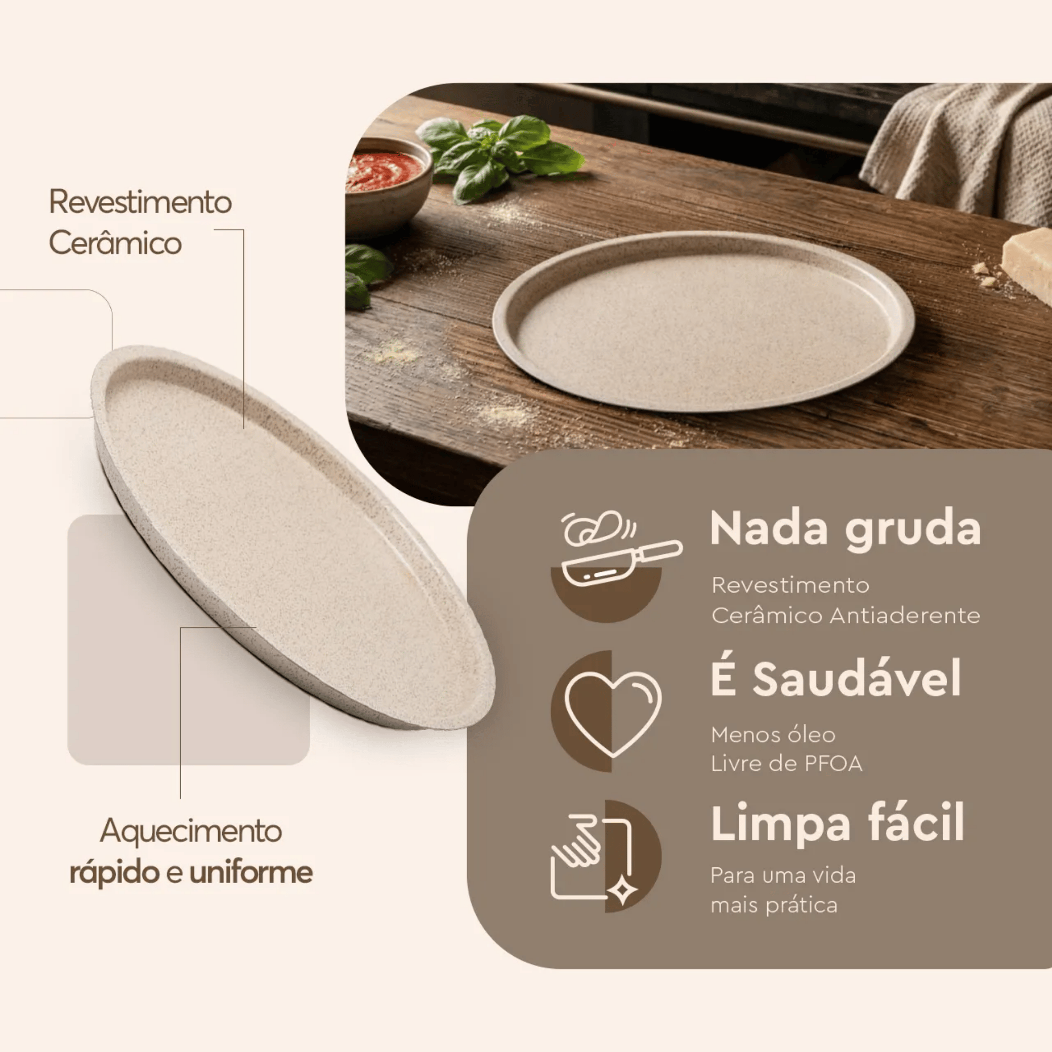 Assadeira Pizza Brinox Ceramic Life Bakeware 33cm Antiaderente Vanilla