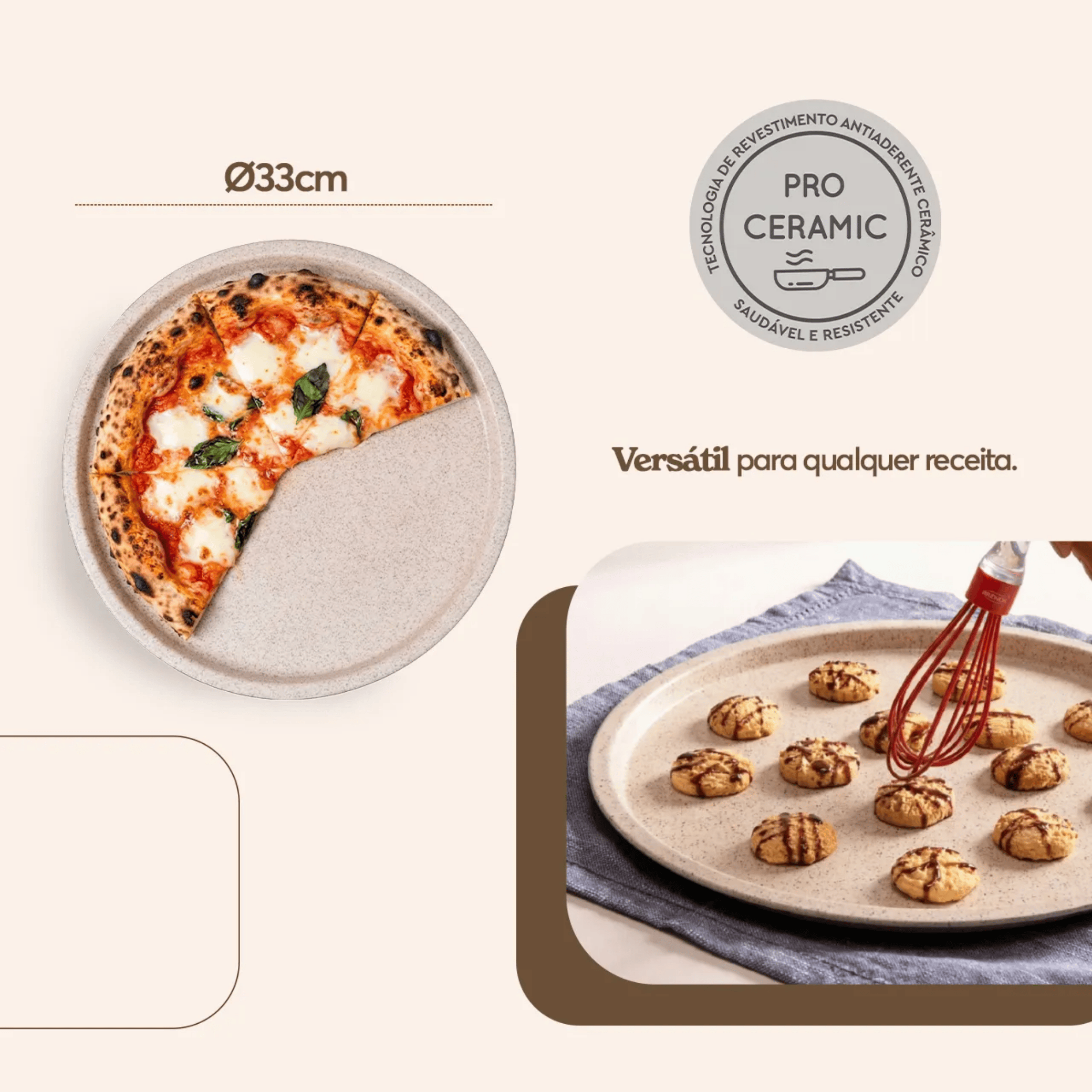 Assadeira Pizza Brinox Ceramic Life Bakeware 33cm Antiaderente Vanilla