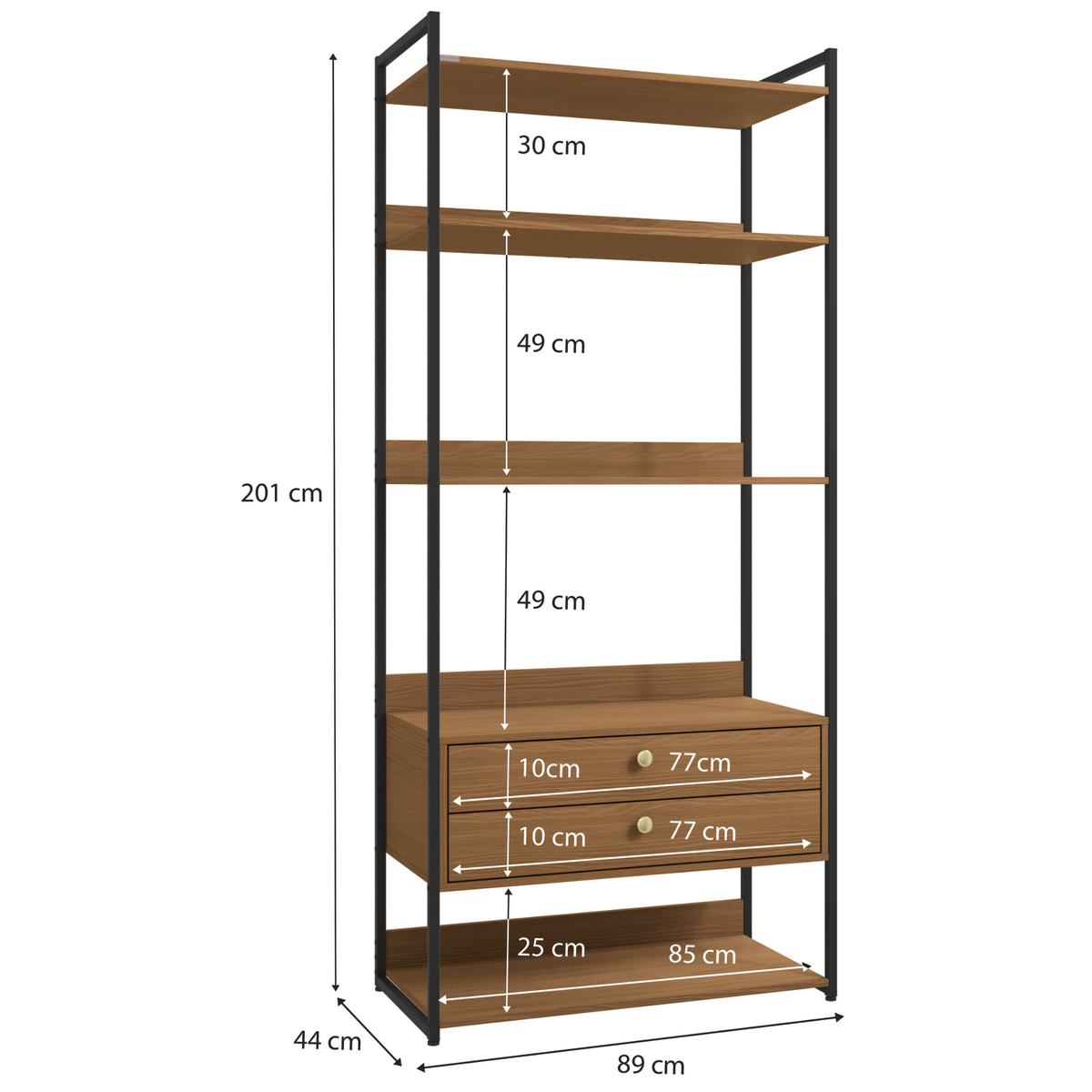 Armário Industrial Closet LI049 Kappesberg 89cm 5 Prateleiras 2 Gavetas Canela e Preto Fosco