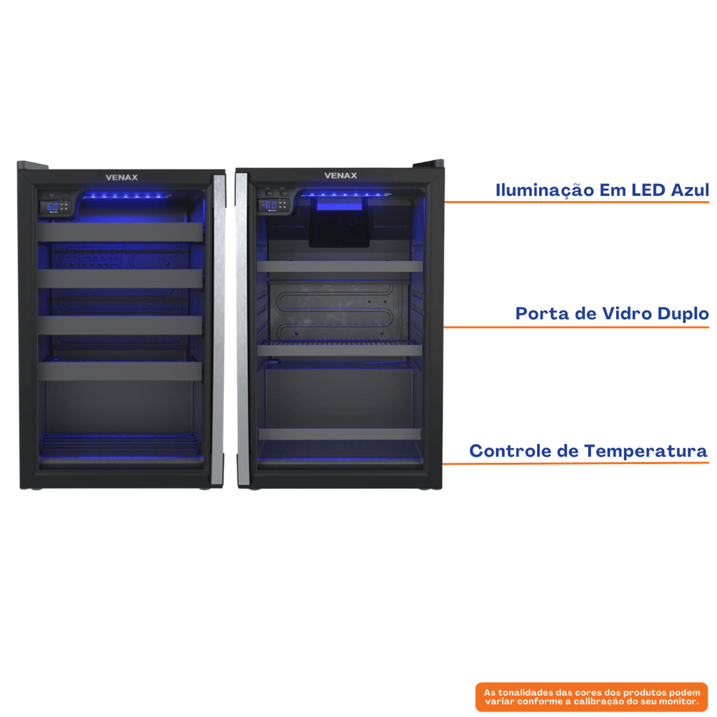 Conjunto Venax Cervejeira 102L Blue Ligth + Adega 24 Garrafas Piubella Porta Invertida Preto Fosco 220V