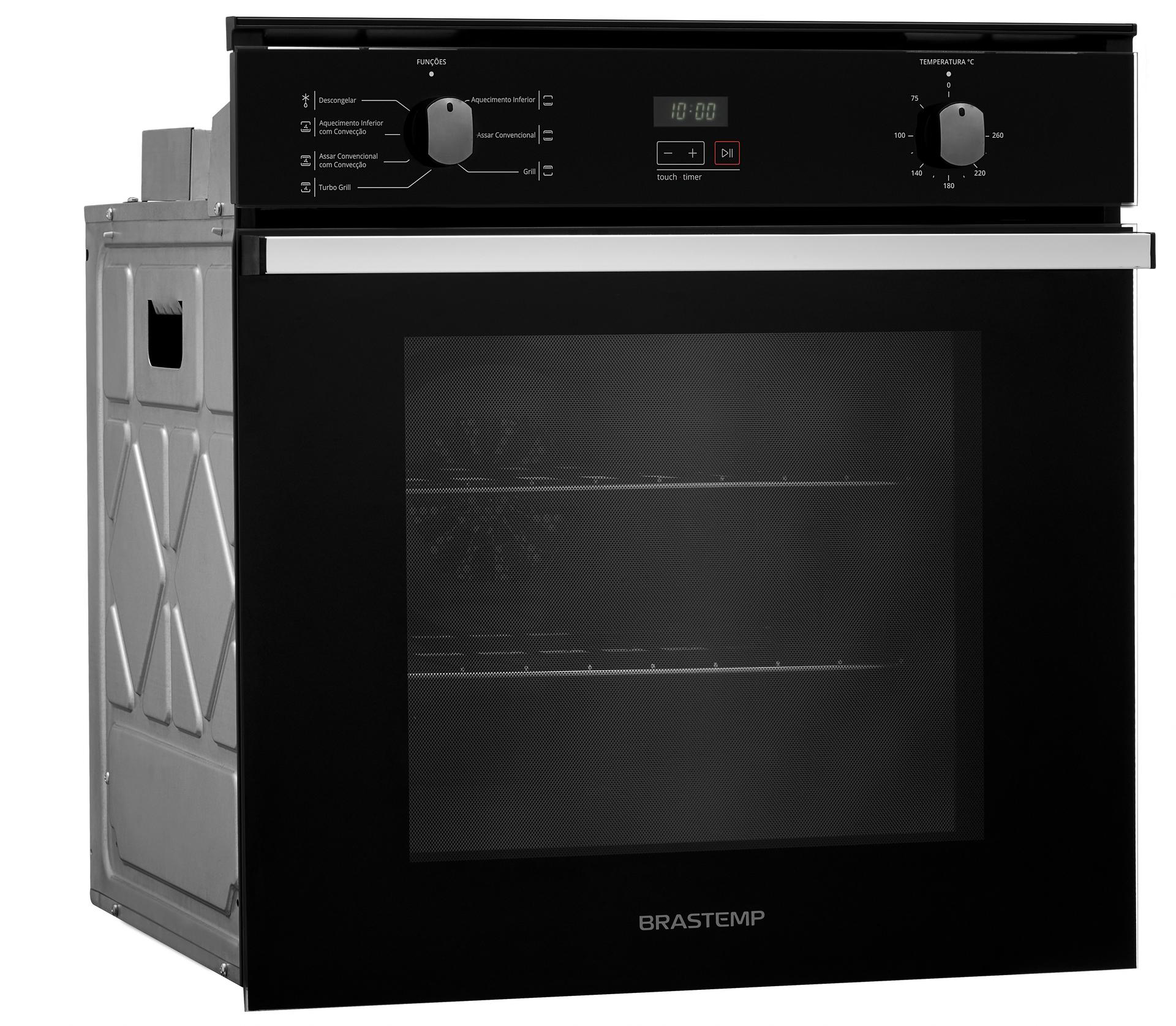 Forno de Embutir Elétrico Brastemp 84L BOC84AE Convecção Grill Timer Touch Preto 220V