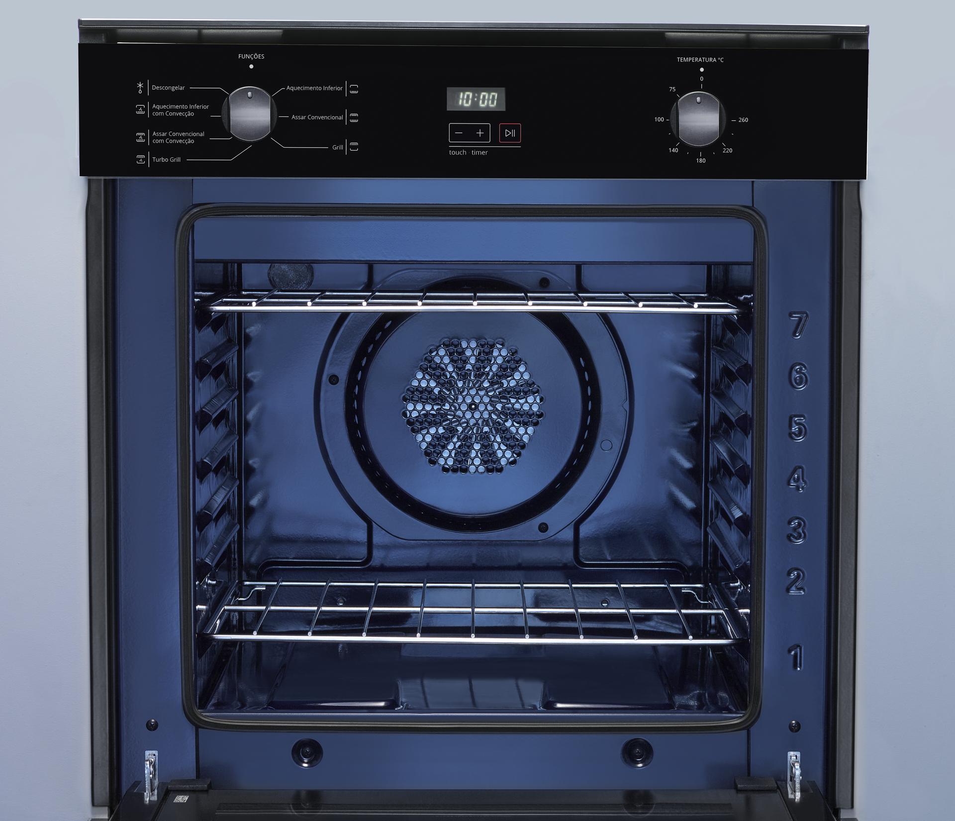 Forno de Embutir Elétrico Brastemp 84L BOC84AE Convecção Grill Timer Touch Preto 220V