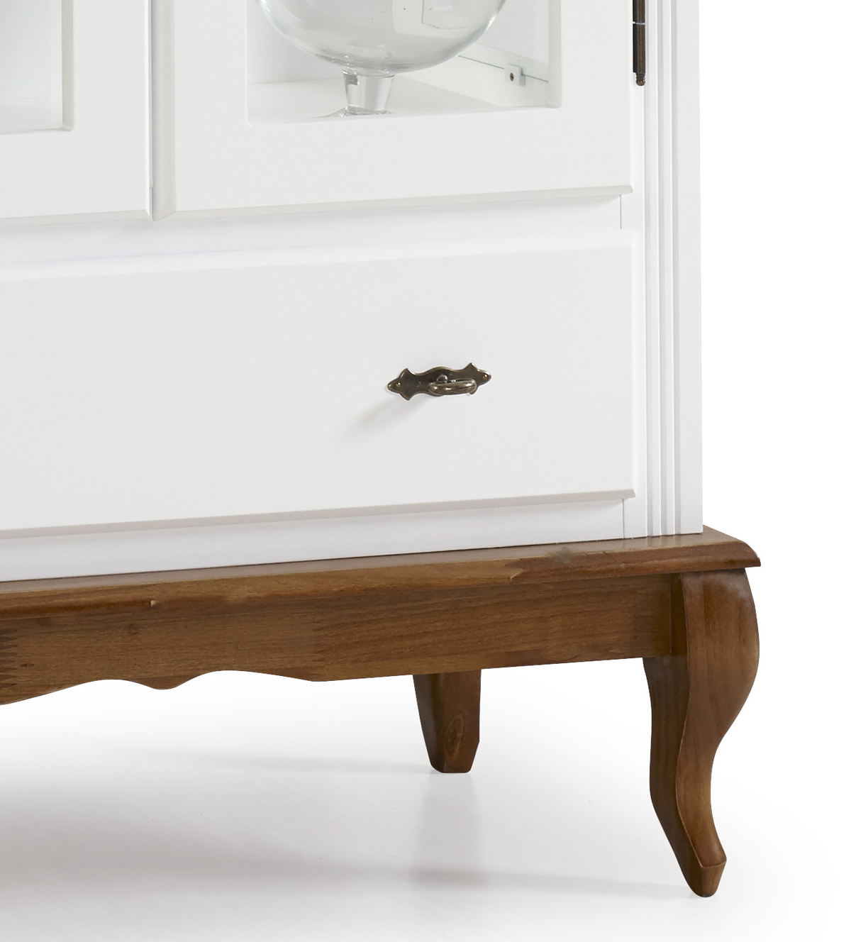 Cristaleira Rústica Linz 90cm 2 Portas e 1 Gaveta Branco e Imbuia