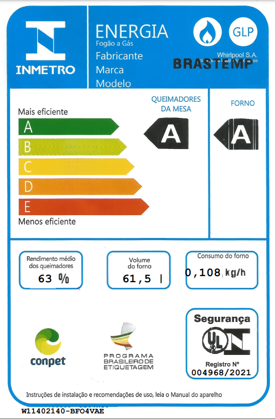 Fogão 4 Bocas Brastemp BFO4VAE Piso Mesa Vidro Grades Duplas de Ferro Fundido Preto Bivolt