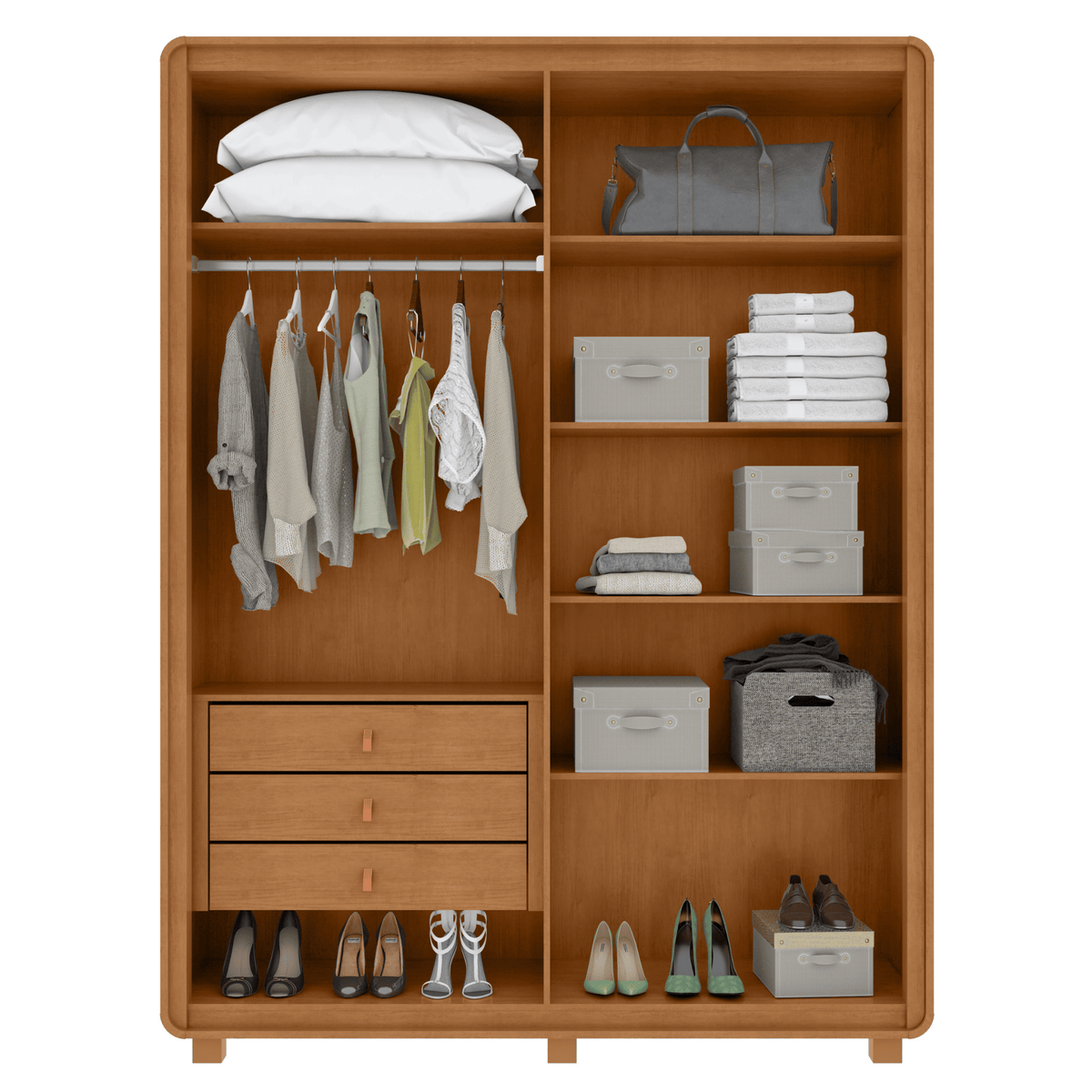 Roupeiro Loop Lopas 184cm 100% MDF 4 Portas com Pés Amêndoa e Off White
