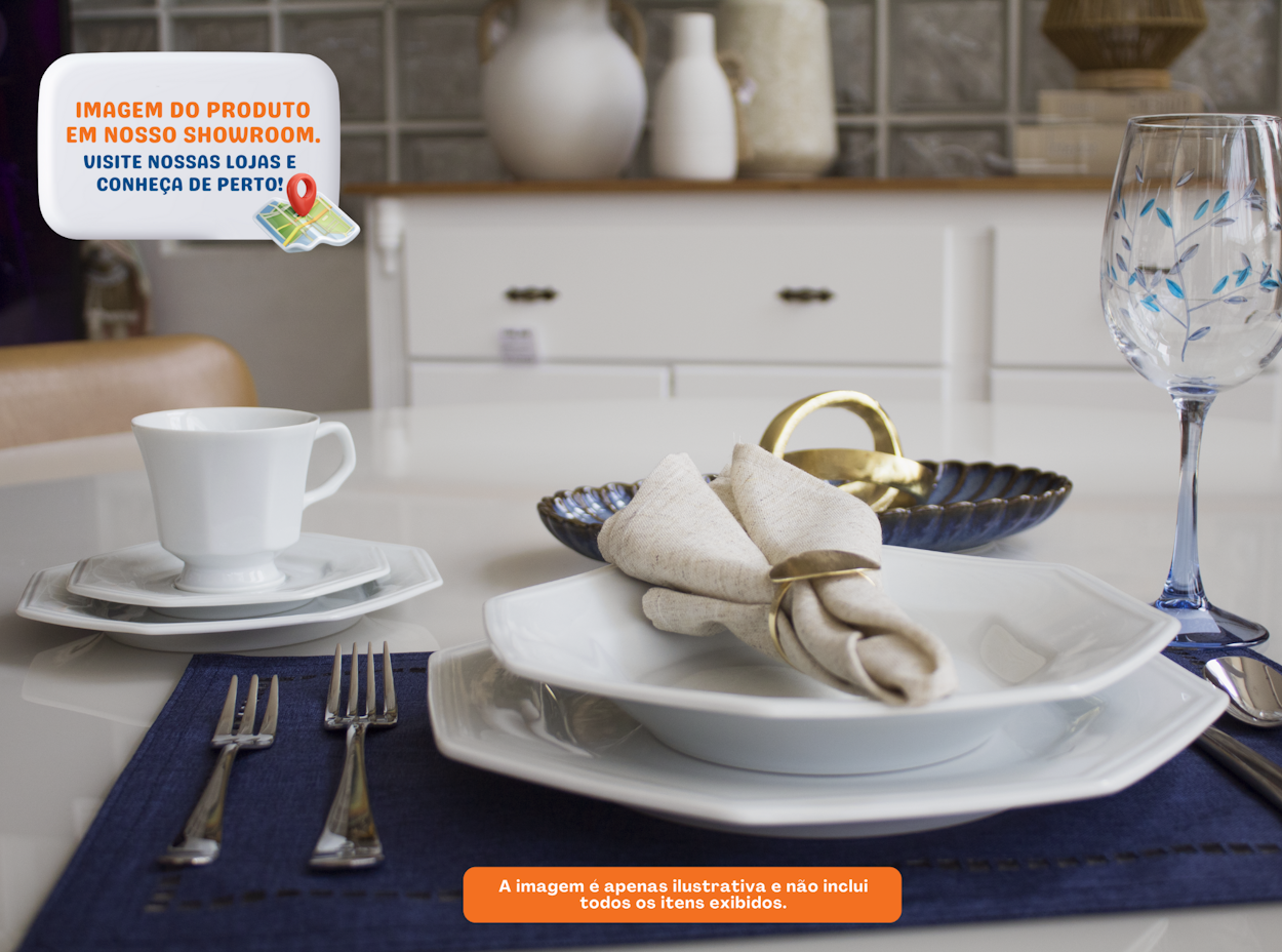 Aparelho de Jantar e Chá Schmidt 30 Peças Prisma 1ª Linha Branco