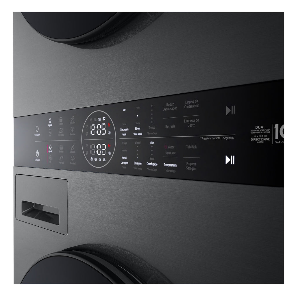 Lavadora e Secadora 14kg LG Torre WashTower AI DD Smart Black Inox 220V