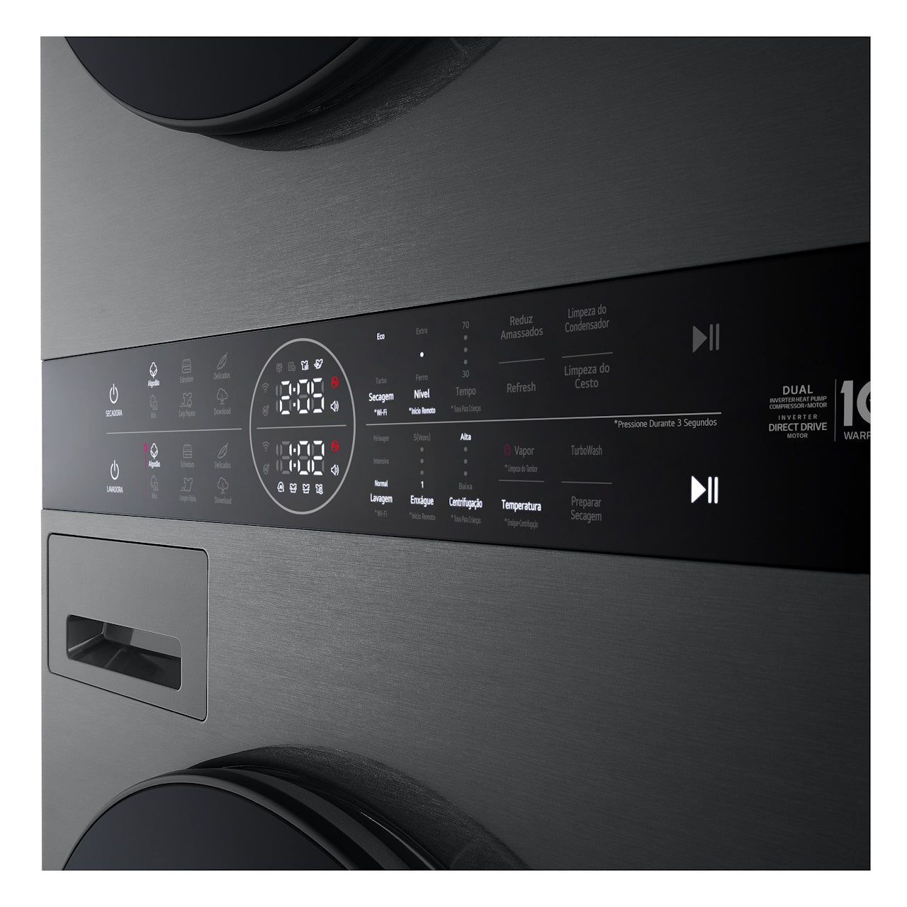 Lavadora e Secadora 14kg LG Torre WashTower AI DD Smart Black Inox 220V