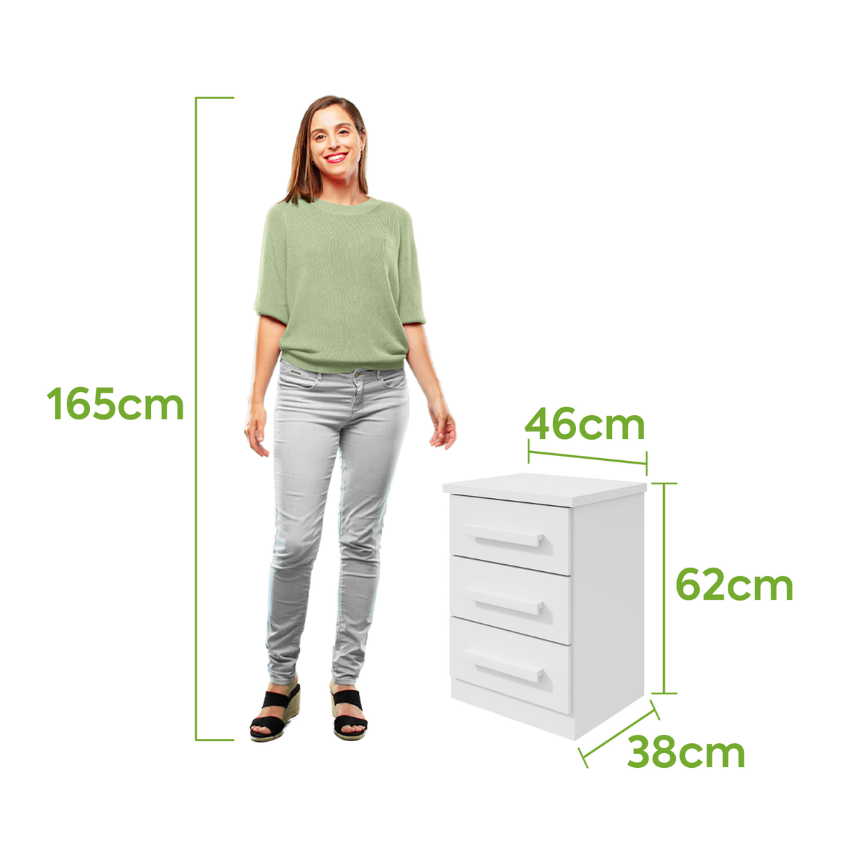 Mesa de Cabeceira Baião Lopas 3 Gavetas Branco