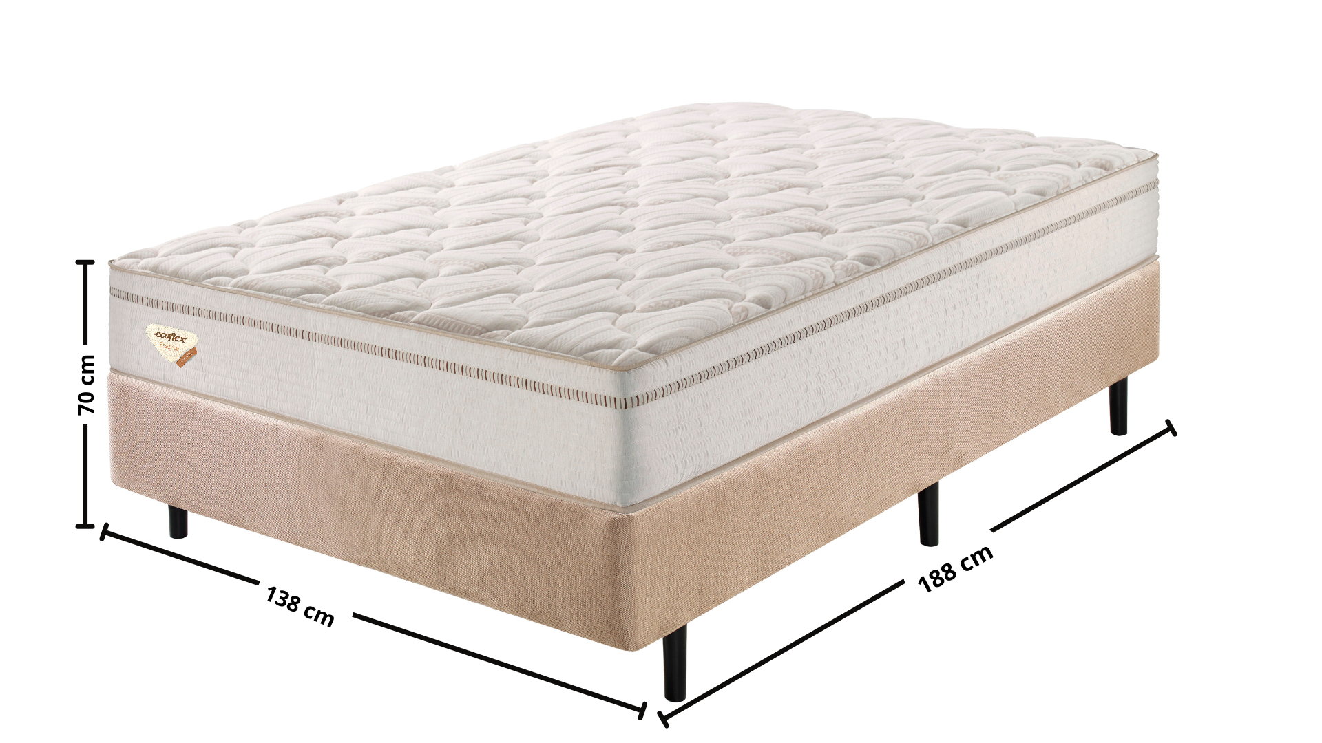 Conjunto Cama Box High Spring Casal Ecoflex 138x188x70cm Molas Superlastic Bege