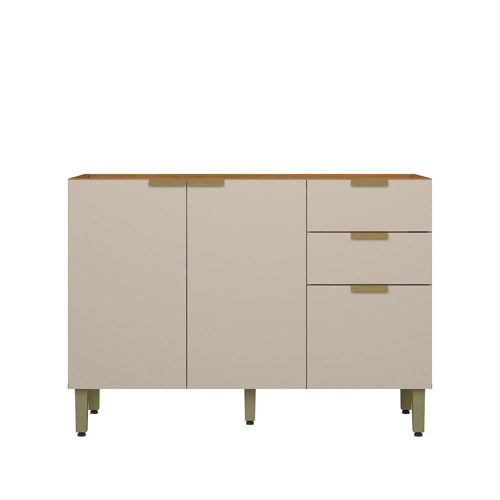 Balcão de Cozinha Selene Linea 100% MDF 3 Portas 2 Gavetas 120cm Jequitibá e Off White