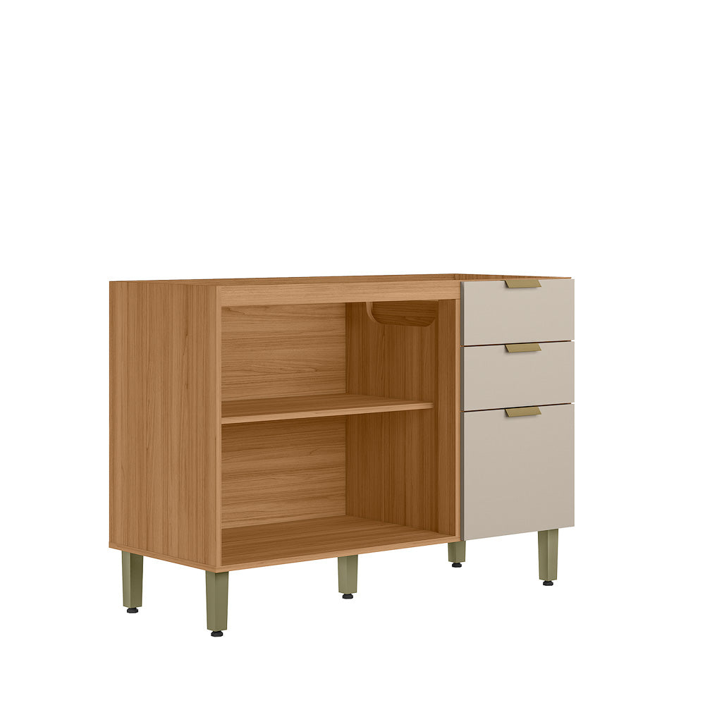 Balcão de Cozinha Selene Linea 100% MDF 3 Portas 2 Gavetas 120cm Jequitibá e Off White