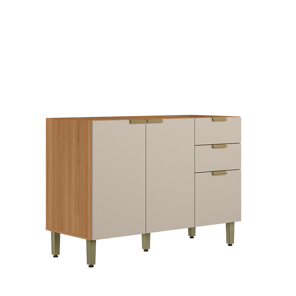 Balcão de Cozinha Selene Linea 100% MDF 3 Portas 2 Gavetas 120cm Jequitibá e Off White