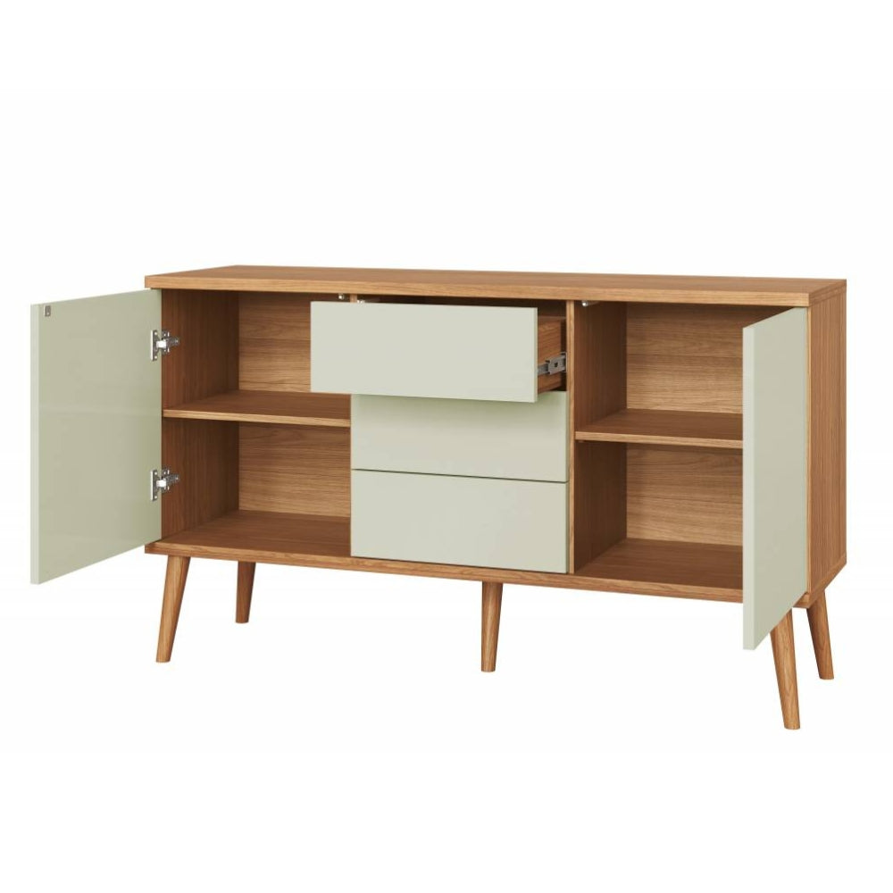 Balcão Buffet 135cm Dalla Costa TB329 2 Portas 3 Gavetas  Freijó/Off White