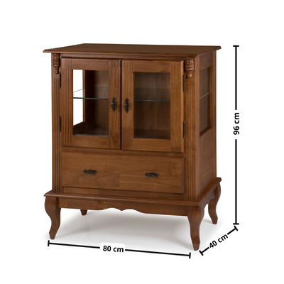 Cristaleira Baixa Rústica Linz 80x96cm 60312 2 Portas 1 Gaveta 100% Madeira Maciça Imbuia