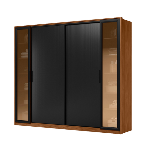 Roupeiro Laredo Demóbile 267cm 4 Portas 4 Gavetas Flex  Nogueira/Preto