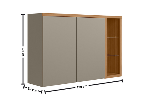 Armário Aéreo de Cozinha Allure Linea 100% MDF 2 Portas 120cm com Led Jequitibá e Gris