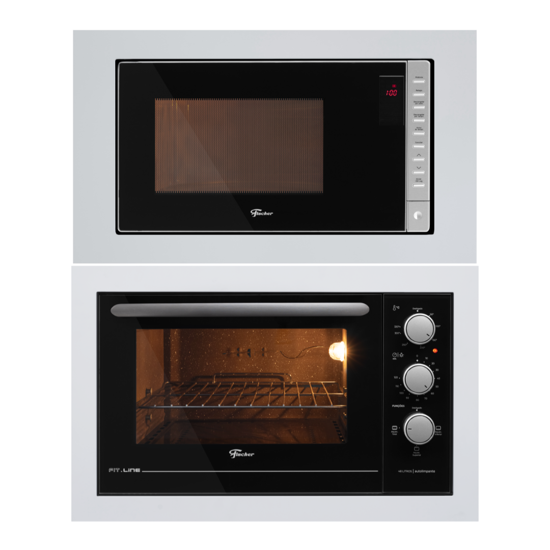 Kit Fischer Fit Line de Embutir: Forno Elétrico 48L + Micro-ondas 25L Branco 220V