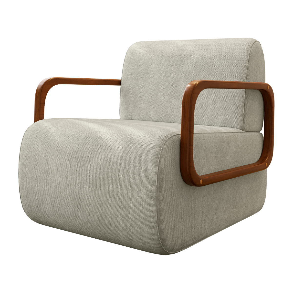 Poltrona Kiev 72cm Konfort Braços em Madeira Linho Cappuccino