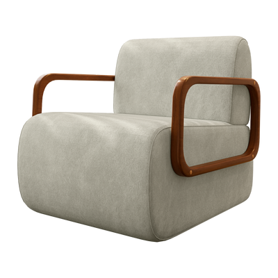 Poltrona Kiev 72cm Konfort Braços em Madeira Linho Cappuccino