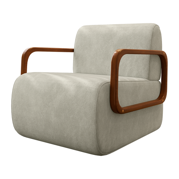 Poltrona Kiev 72cm Konfort Braços em Madeira Linho Cappuccino