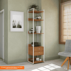 Armário Industrial Closet LI050 Kappesberg 48cm 5 Prateleiras 2 Gavetas Canela e Branco