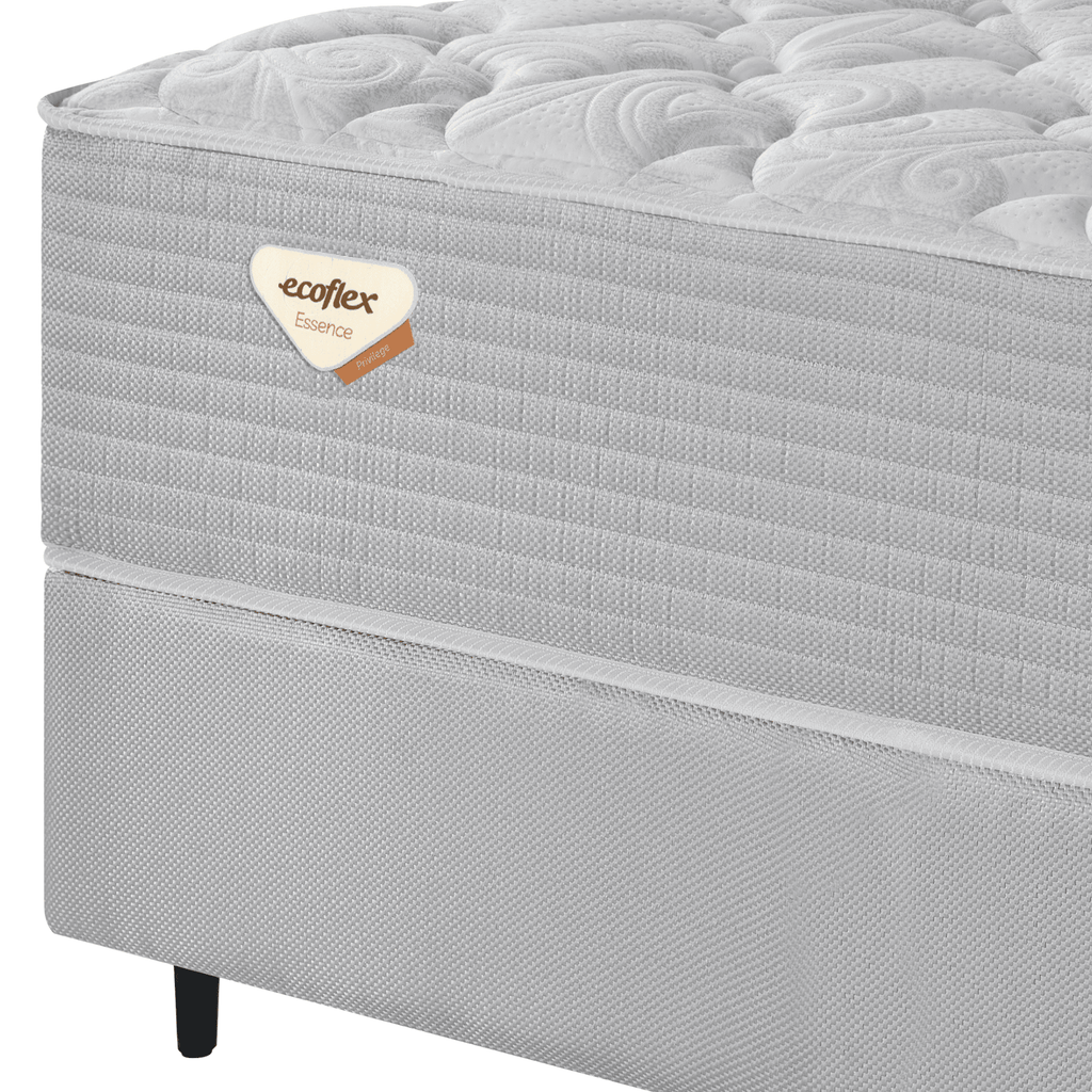 Conjunto Cama Box Privilege Casal Ecoflex 138x188x72cm Molas Ensacadas Wide Cinza Claro