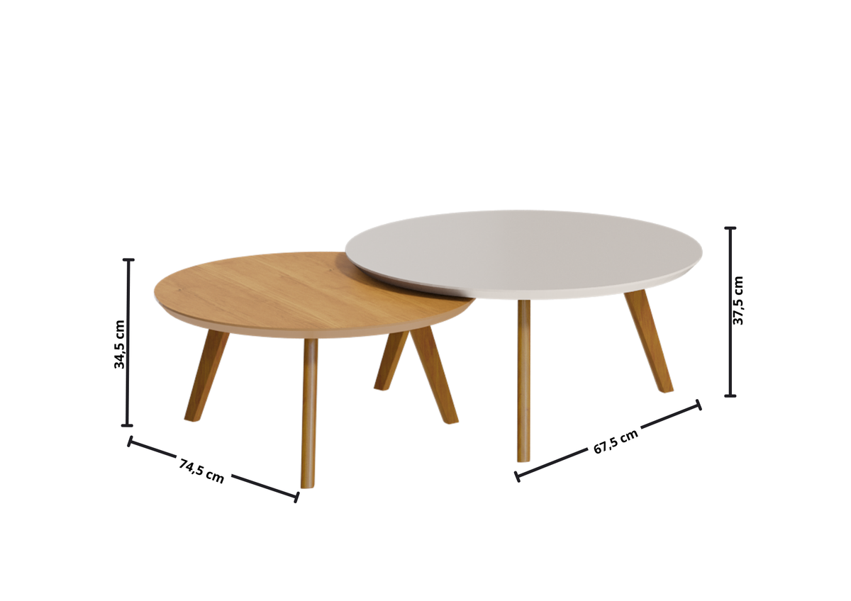 Conjunto de 2 Mesas de Centro Classic Imcal Off White e Nature