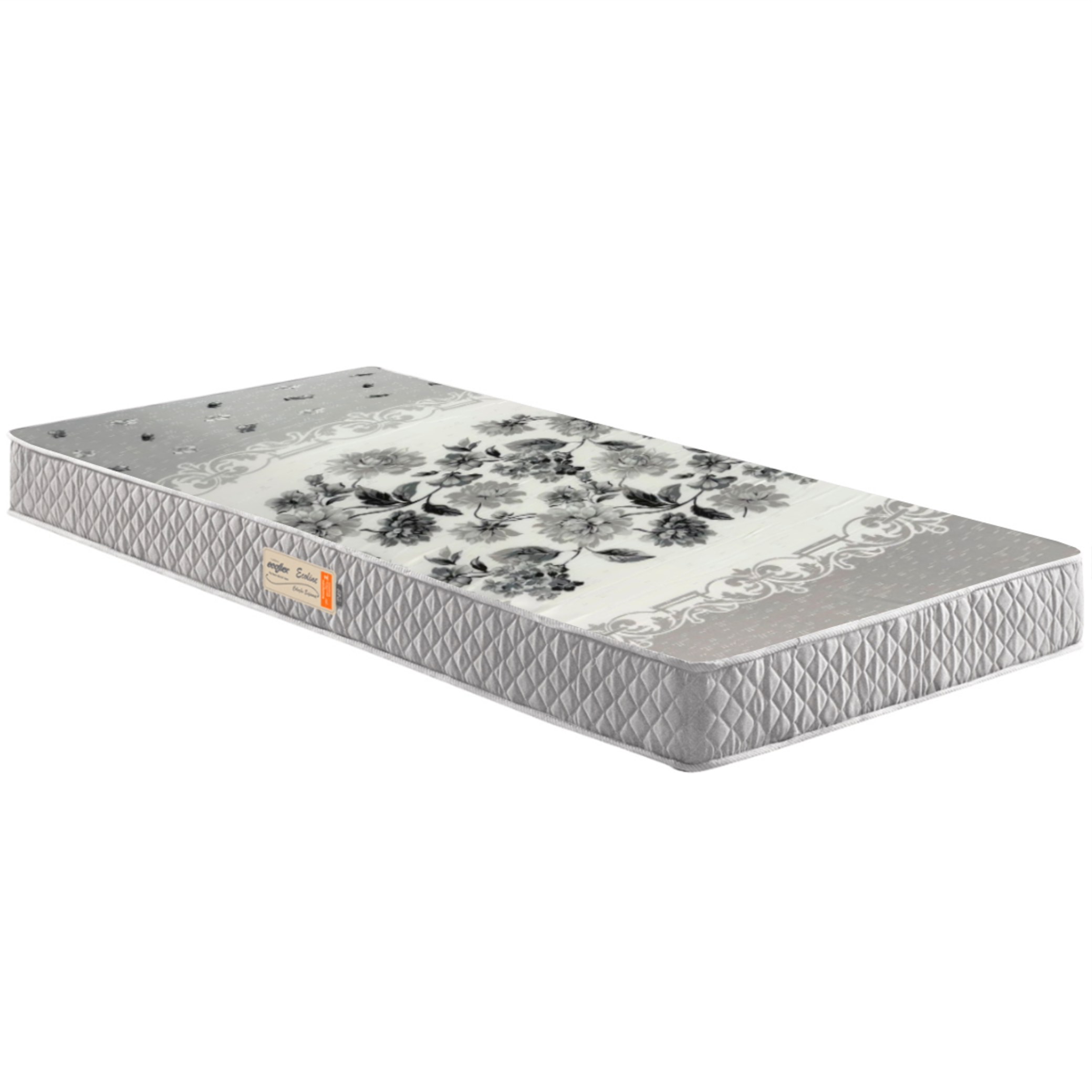 Colchão Espuma Ecoline D-23 Ecoflex Solteiro 88x188x12cm Cinza Floral